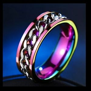 NEW Stainless Steel Men's Spinning Chain Ring Rainbow